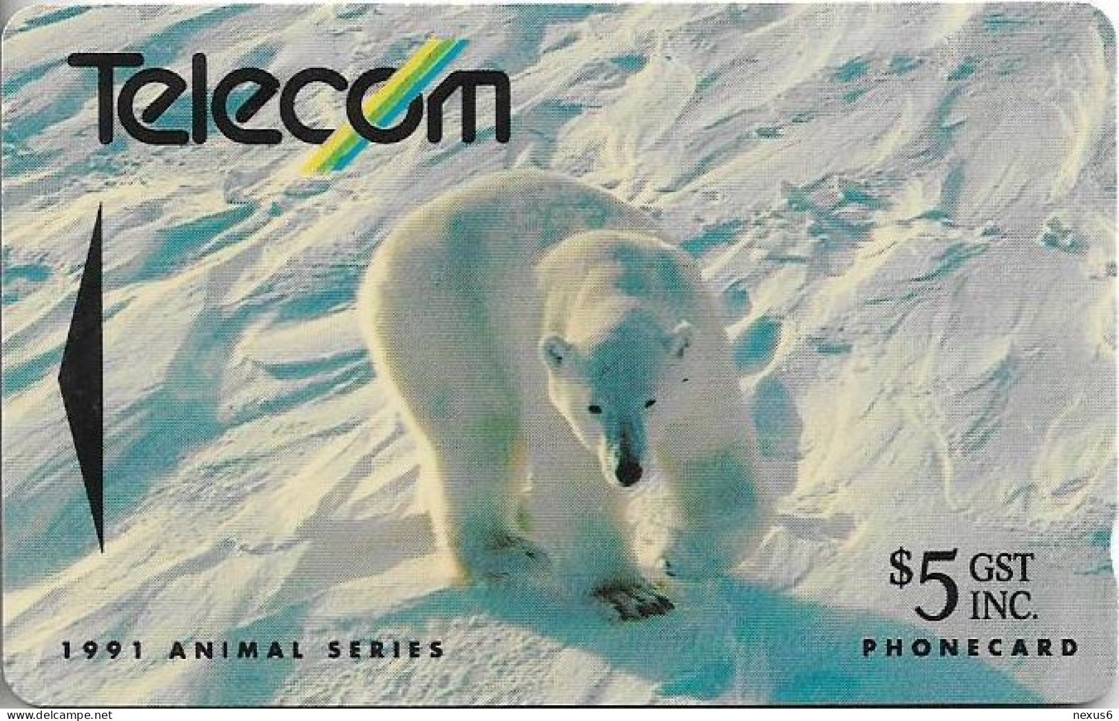 New Zealand - NZT (GPT) - Polar Bear - Animal Series - 9NZBB, 1991, 5$, 100.000ex, Used - New Zealand