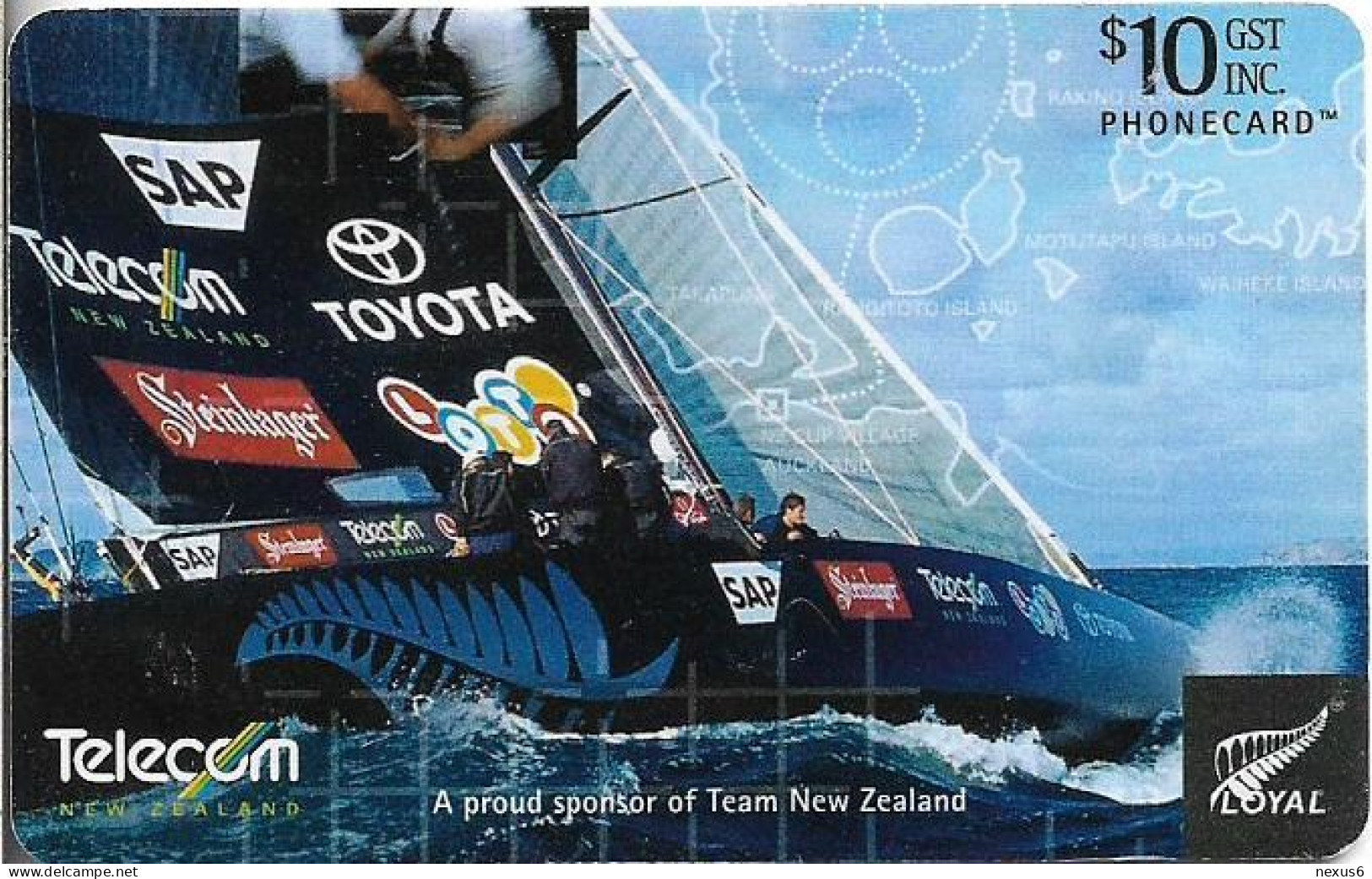 New Zealand - NZT (Chip) - General Cards 2002 Americas Cup - Yacht, 09.2002, 10$, 50.000ex, Used - Neuseeland