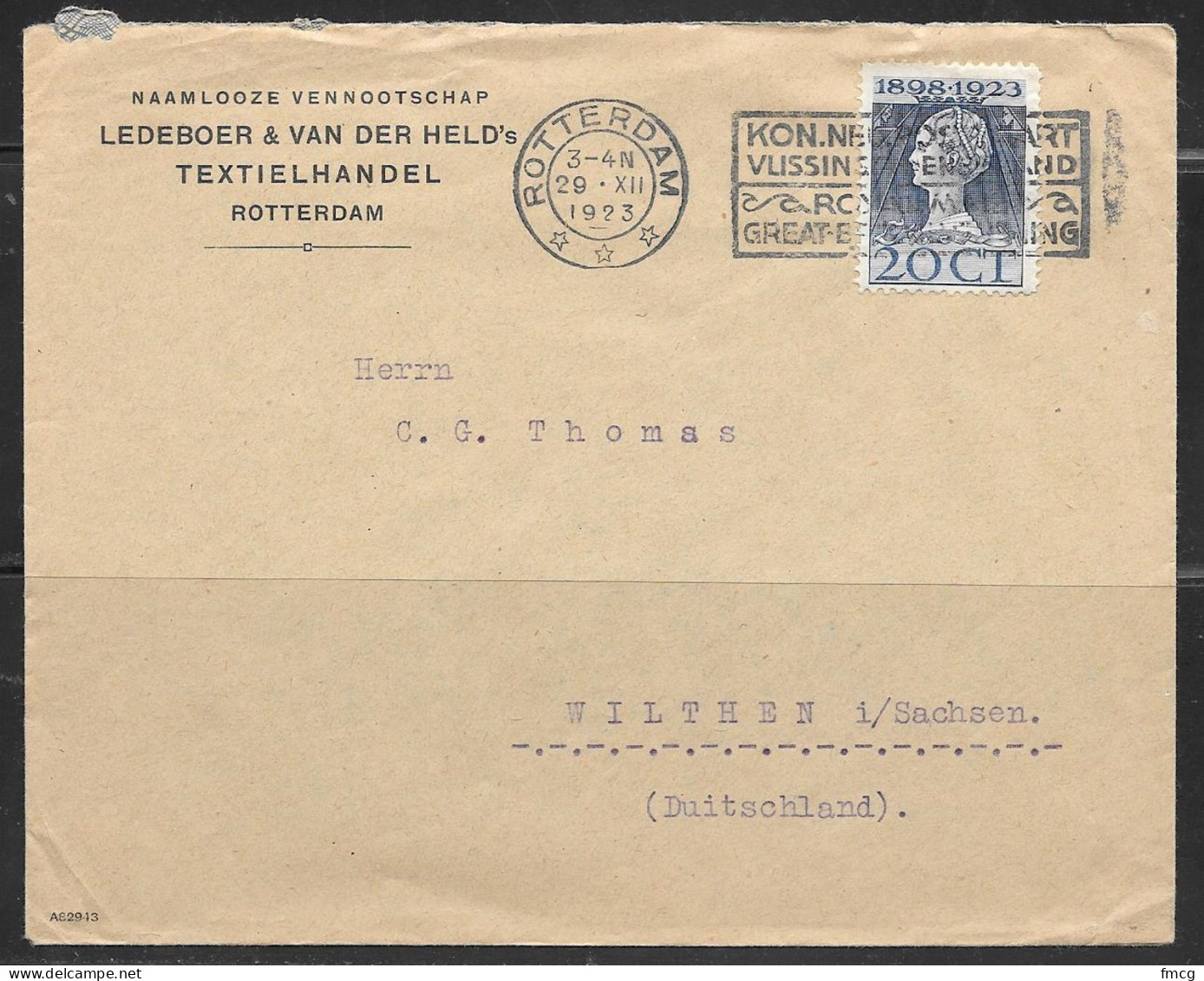 1923 Rotterdam, Corner Card To Germany - Storia Postale