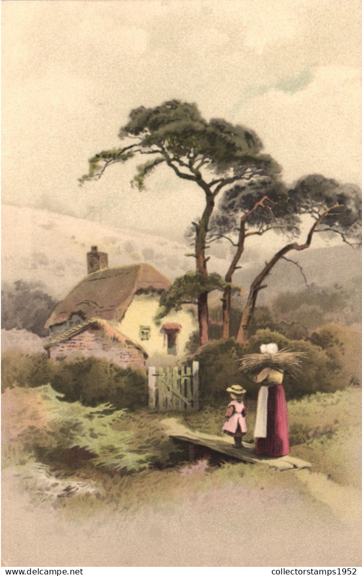 PAINTING, FINE ARTS, WOMEN AND CHILD, ARCHITECTURE, HOUSE, GERMANY, POSTCARD - Malerei & Gemälde