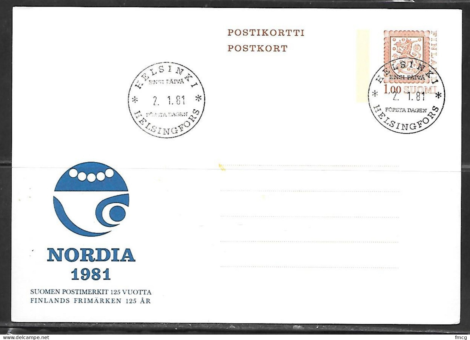 1981 Nordia (2.1.81) Card, Blank On Back - Briefe U. Dokumente