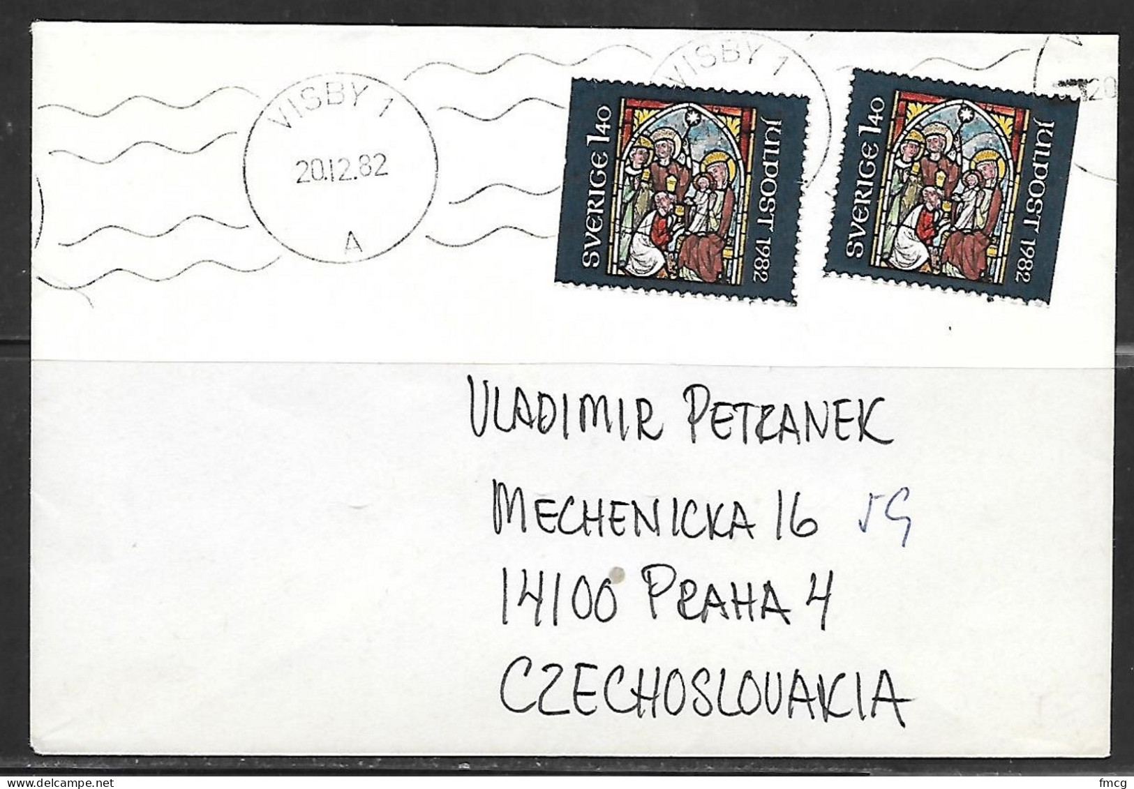 1982 Visby (20.12.82) Christmas To Czechoslovakia - Lettres & Documents