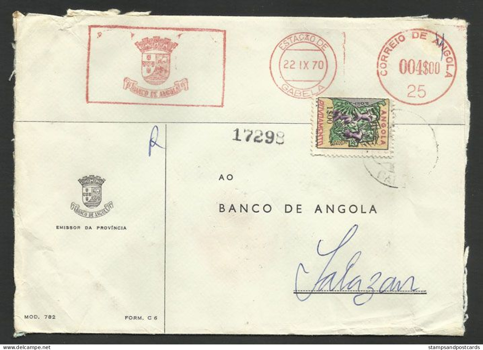 Angola Portugal EMA Cachet Rouge Banque Angola Gabela Timbre Taxe Cire 1970 Bank Franking Meter Postal Tax Sealing Wax - Angola