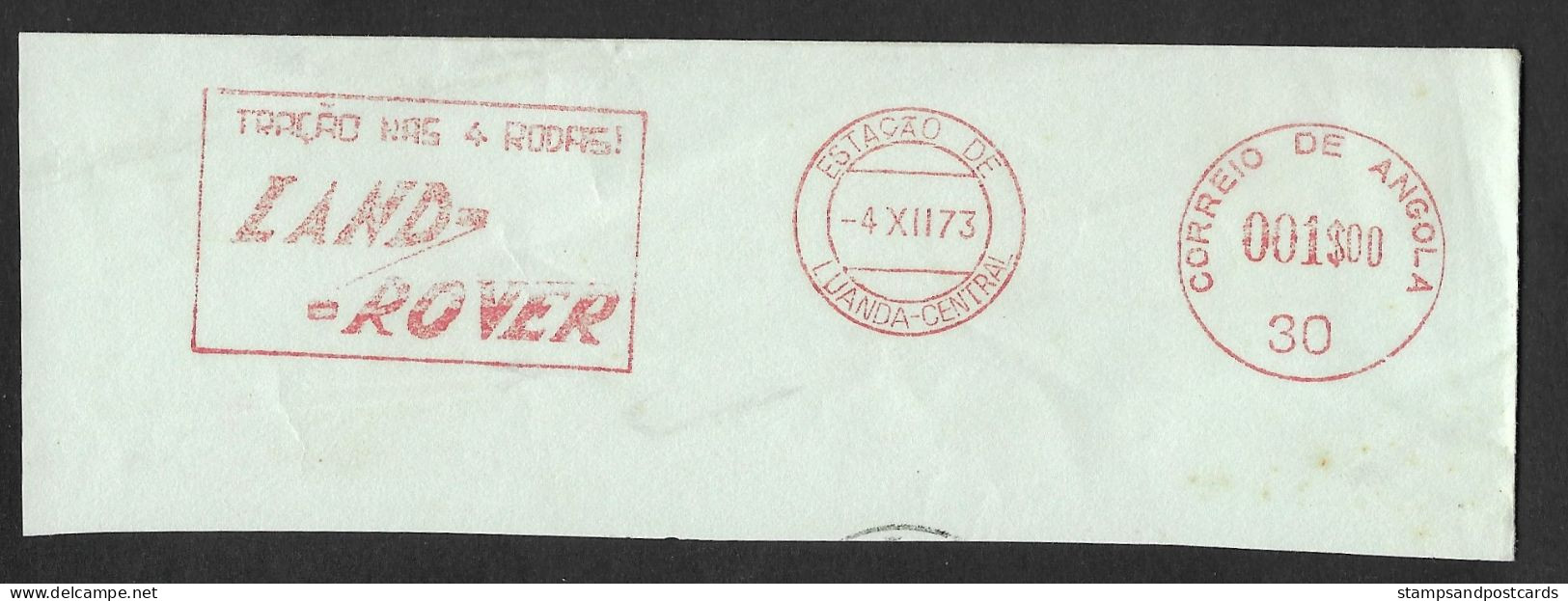 Angola Portugal EMA Cachet Rouge Concessionaire Land Rover 4 X 4 Tout Terrain 1973 Franking Meter Car Dealer - Coches