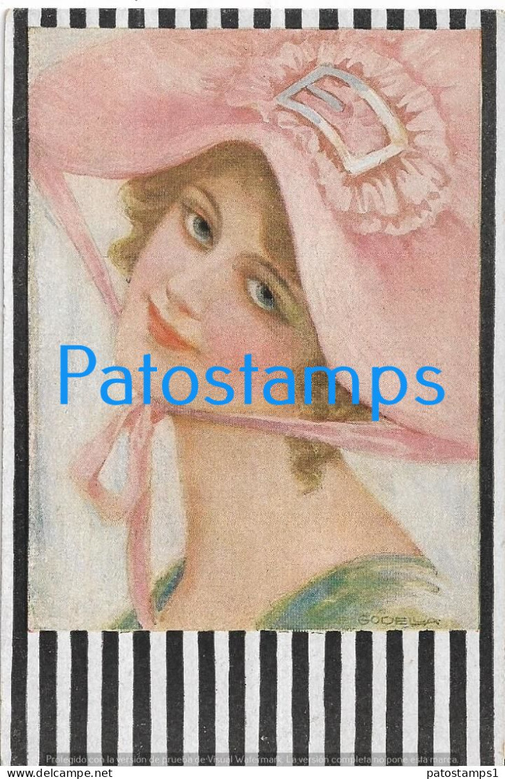 228548 ART ARTE SIGNED GODELLA FACE WOMAN WITH A HAT POSTAL POSTCARD - Other & Unclassified