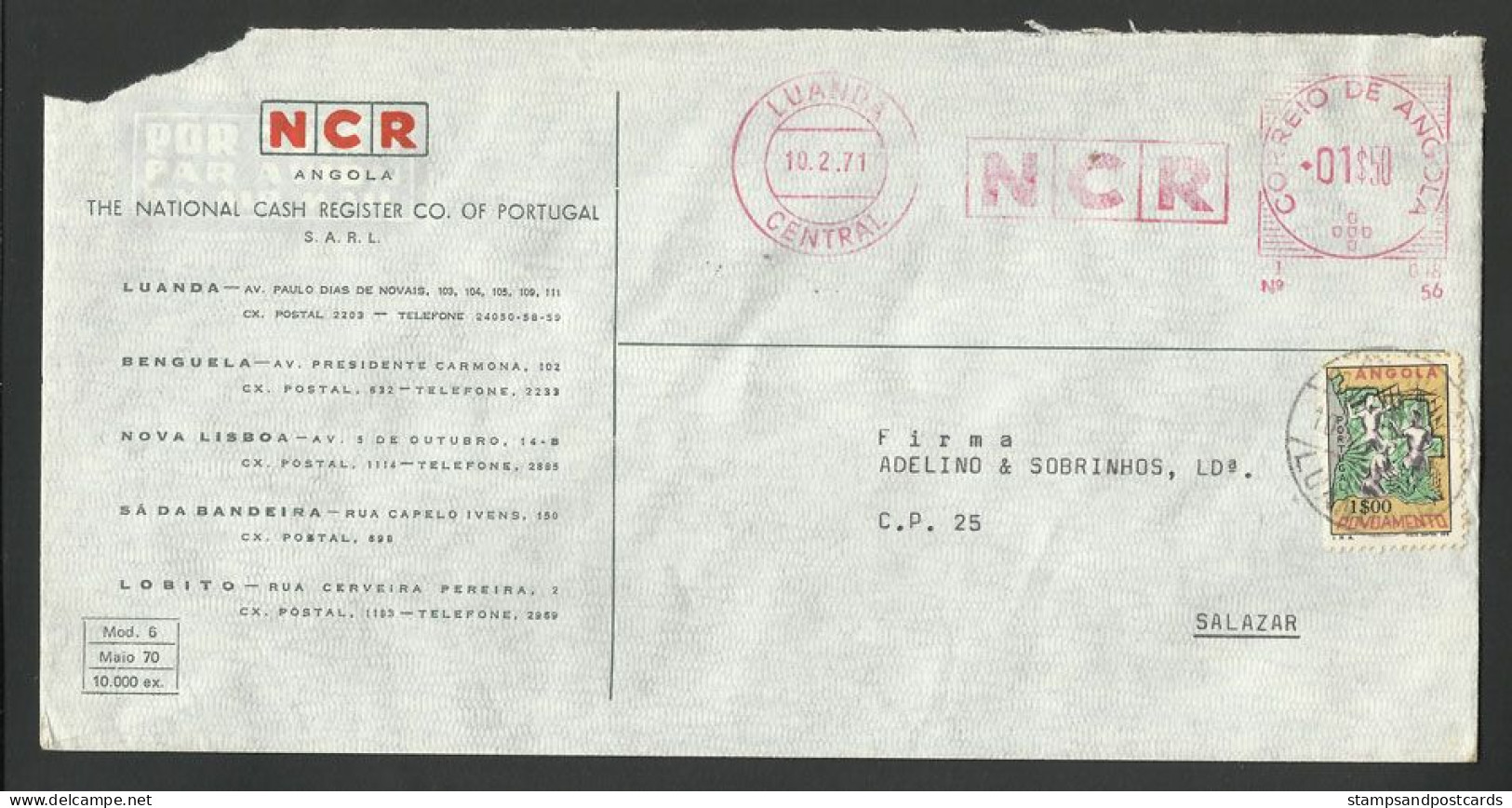 Angola Portugal EMA Cachet Rouge NCR Enregistreuses Ordenateurs 1971 Franking Meter NCR  Cash Registers Computers - Informatica