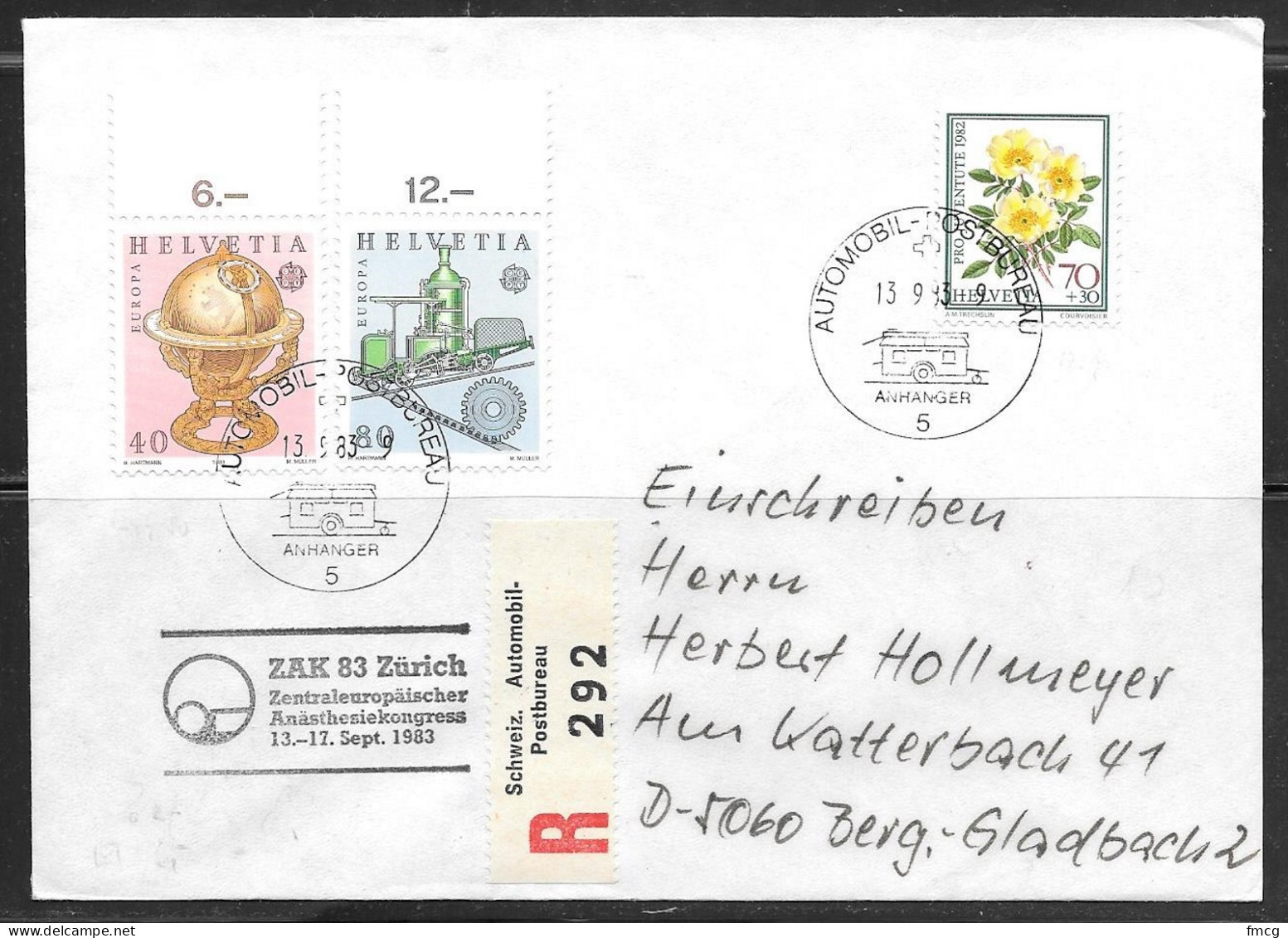 1983 Registered, Automobil-Postbureau (13.9.83) To Germany - Cartas & Documentos
