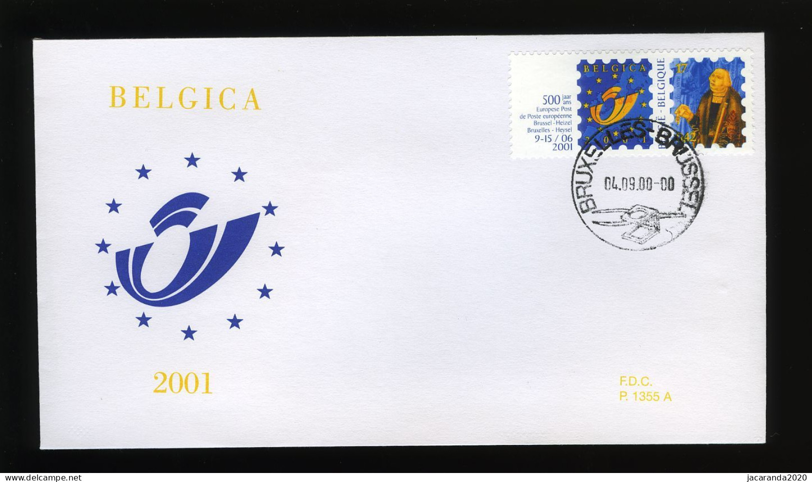 België 2932 - FDC - Rolzegel - Belgica 2001 #1 P1355A - Stempel: Bruxelles-Brussel - 1991-2000
