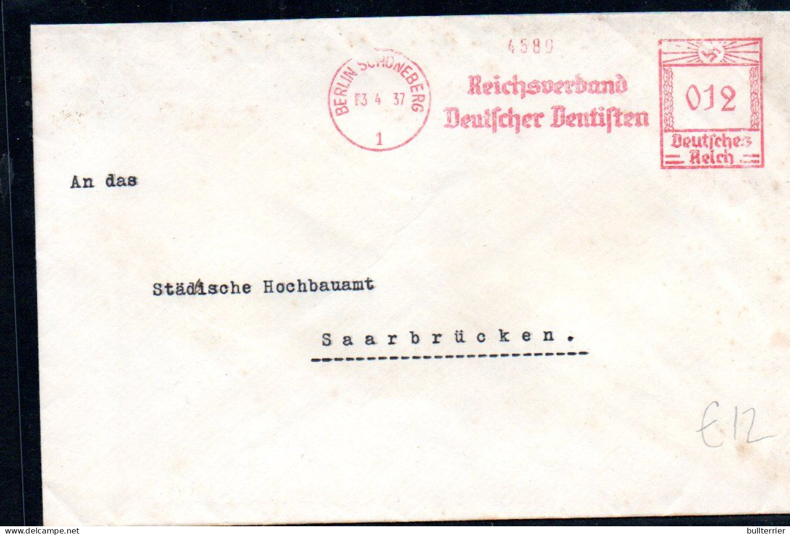 DENISTRY -  GERMANY - 1937  - COVER  BERLIN  TO SAARBRUCKEN WITH  DENTAL SLOGAN POSTMARK - Geneeskunde
