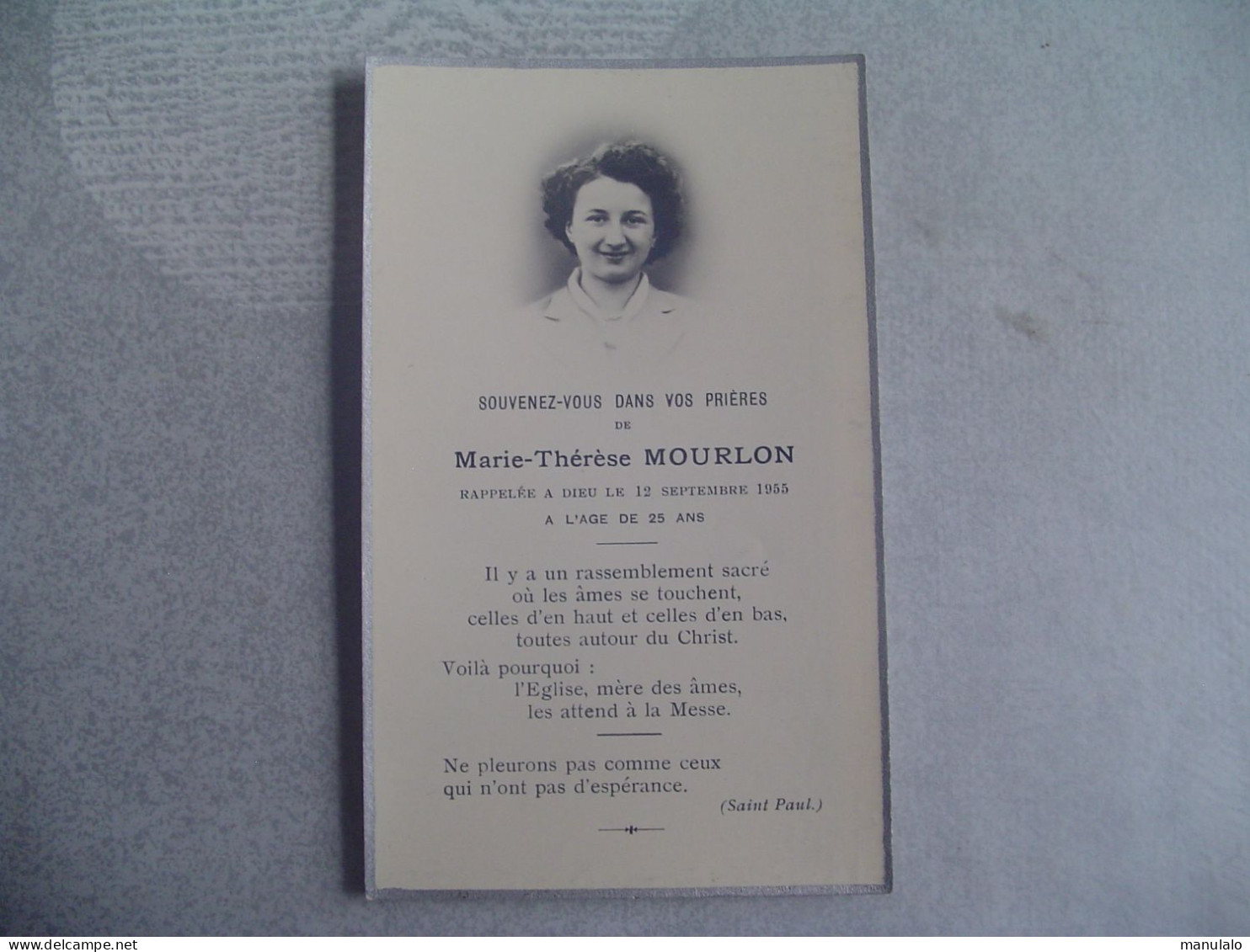 Marie Thérèse Mourlon Morte Le 12 Septembre 1955 à L'age De 25 Ans - Altri & Non Classificati