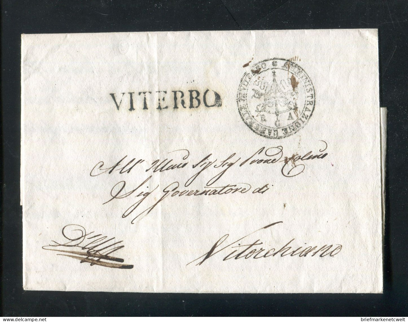 "ITALIEN" 1840, Vorphila-Brief Mit L1 "VITERBO" Und K2 "ADMINISTRAZIONE" (B1192) - 1. ...-1850 Prephilately