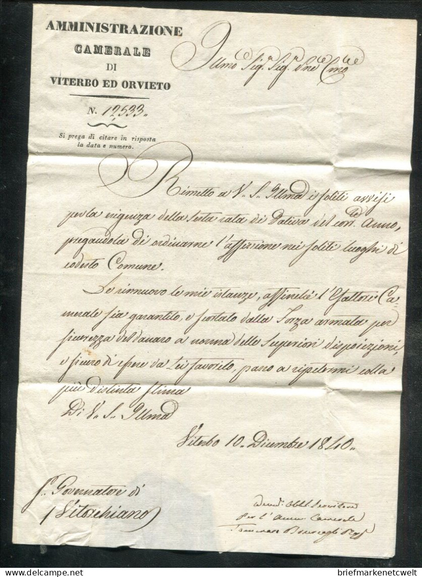 "ITALIEN" 1840, Vorphila-Brief Mit L1 "VITERBO" Und K2 "ADMINISTRAZIONE" (B1192) - 1. ...-1850 Vorphilatelie