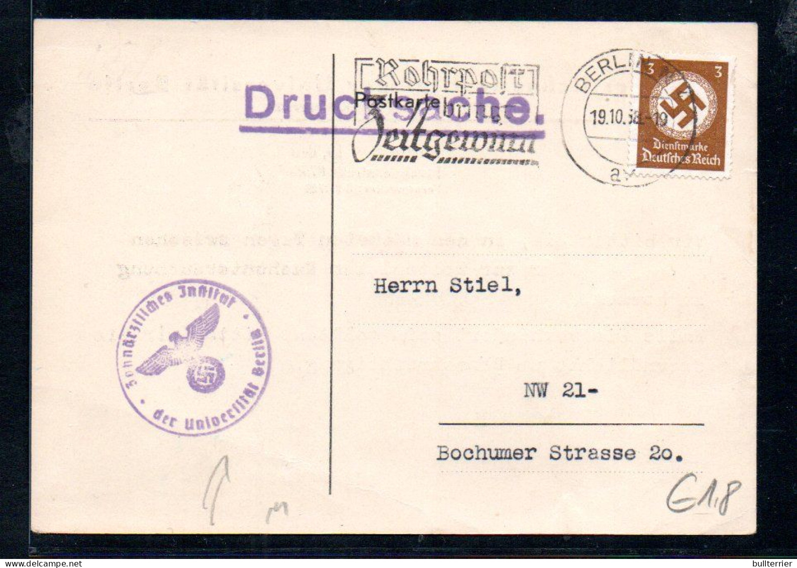 DENISTRY -  GERMANY - 1938  - COVER  FROM BERLIN WITH CENSOR & SPECIAL POSTMARK - Medizin