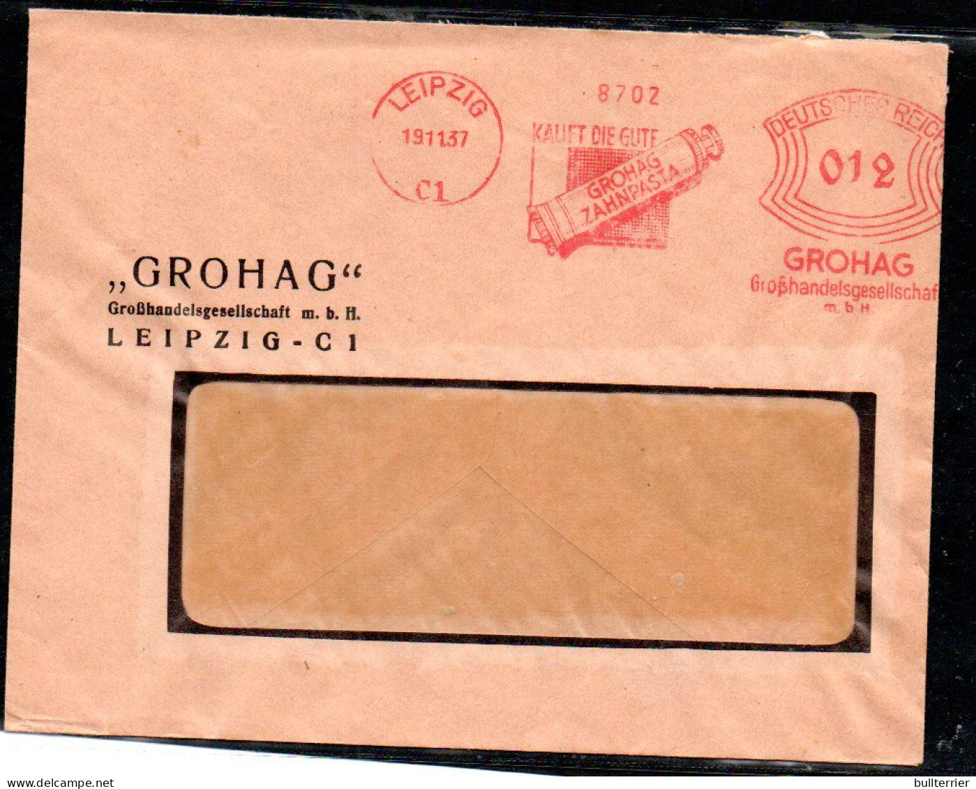 DENISTRY -  GERMANY - 1937  - COVER  FROM LEIPZIG  WITH GROHAG  TOOTHPASTE SLOGAN POSTMARK - Medizin