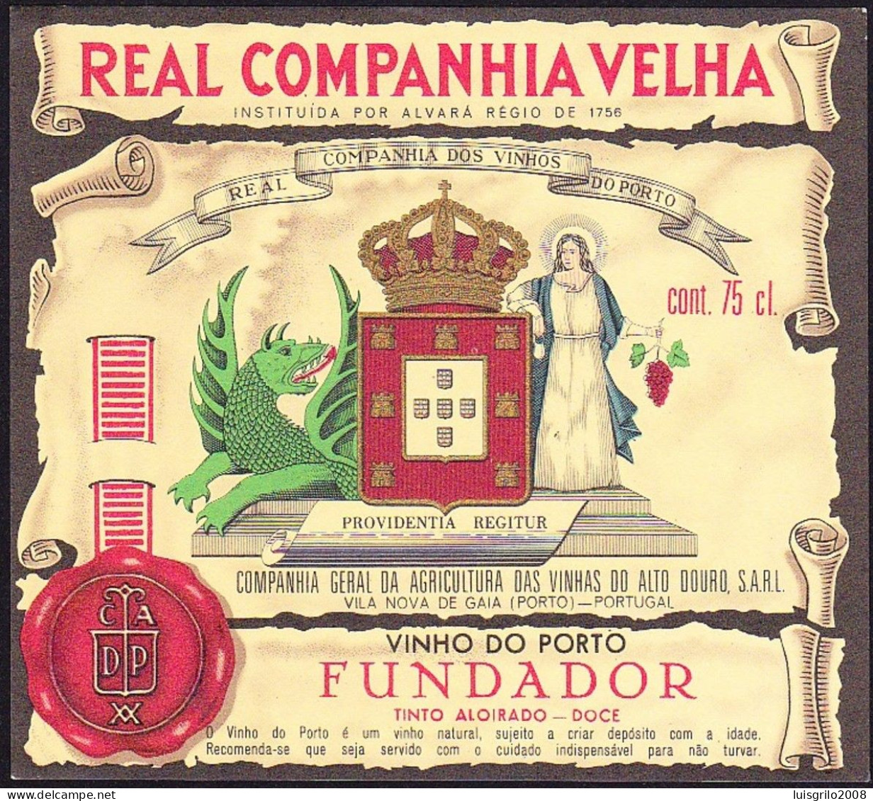 Port Wine Label, Portugal - REAL COMPANHIA VELHA Vinho Porto FUNDADOR -|- Cª Vinhas Alto Douro, Vila Nova De Gaia - Other & Unclassified
