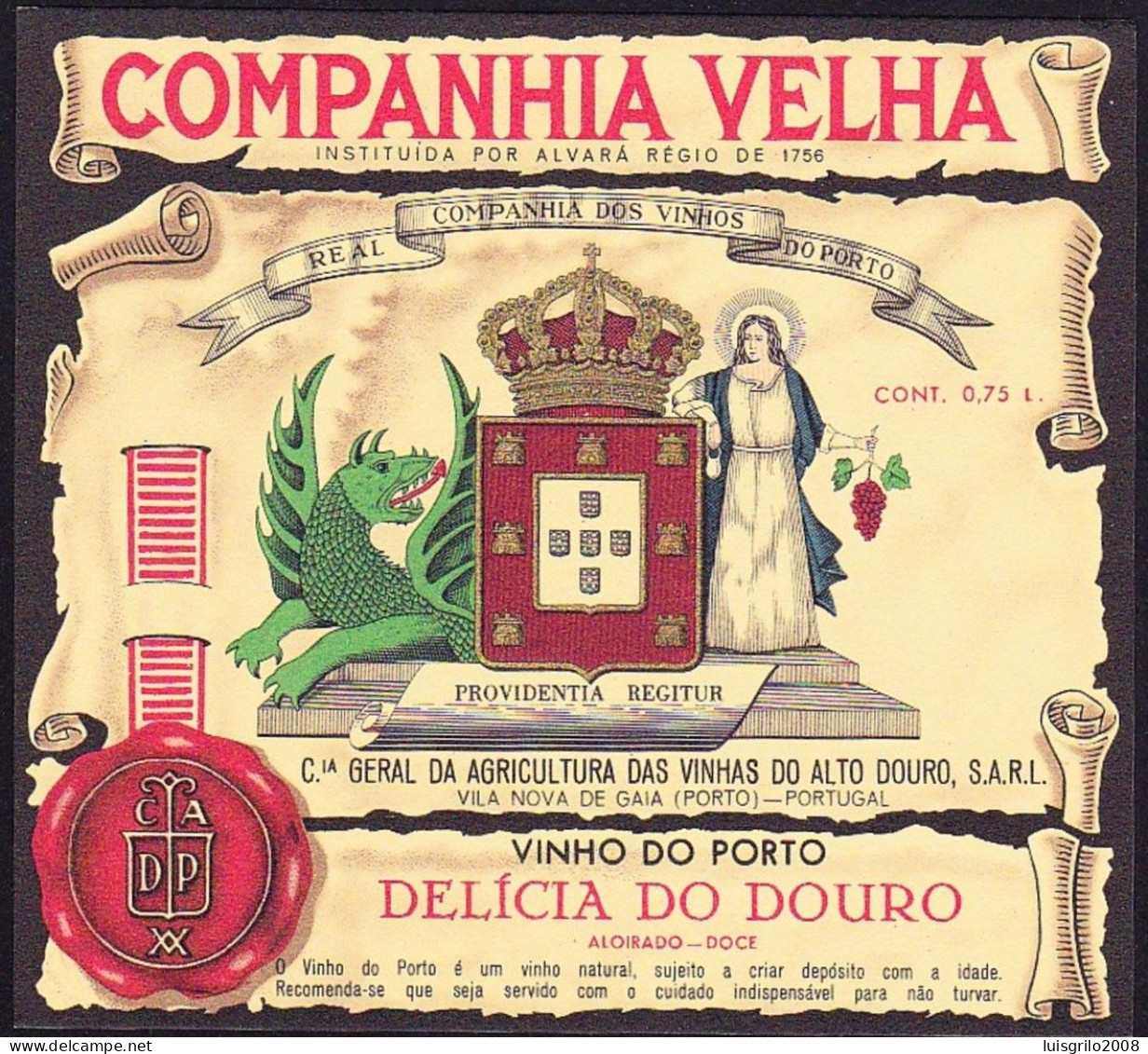 Port Wine Label, Portugal - REAL COMPANHIA VELHA Vinho Porto DELÍCIA DO DOURO-|- Cª Vinhas Alto Douro, Vila Nova De Gaia - Other & Unclassified