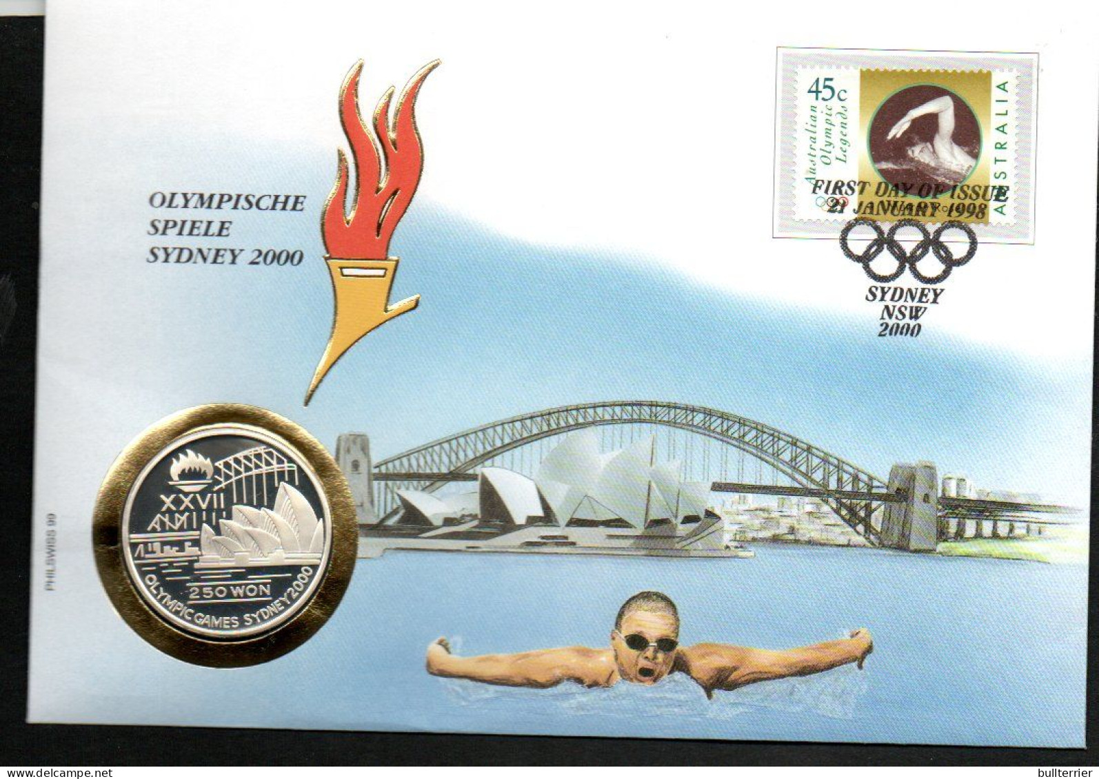 OLYMPICS - AUSTRALIA - 2000 - SYDNEY COIN COVER WITH KOREAN 250WON AND SPECIAL POSTMARK3 - Summer 2000: Sydney