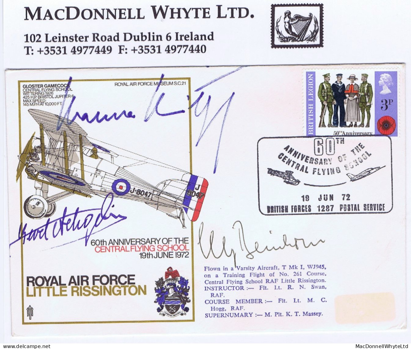 Great Britain Airmail 1972 RAF Museum Cover Signed Hanna Reitsch, Gerd Achgelis, Elly Beinhorn - Other & Unclassified