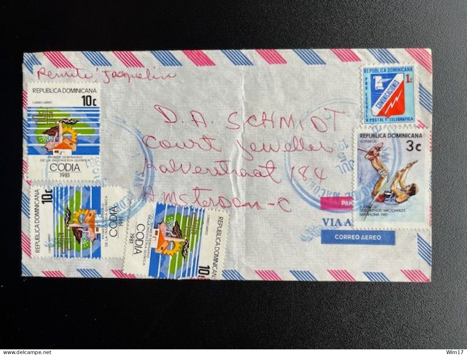 DOMINICAN REPUBLIC 1981 AIR MAIL LETTER SAN PEDRO TO AMSTERDAM 05-07-1981 - Dominikanische Rep.