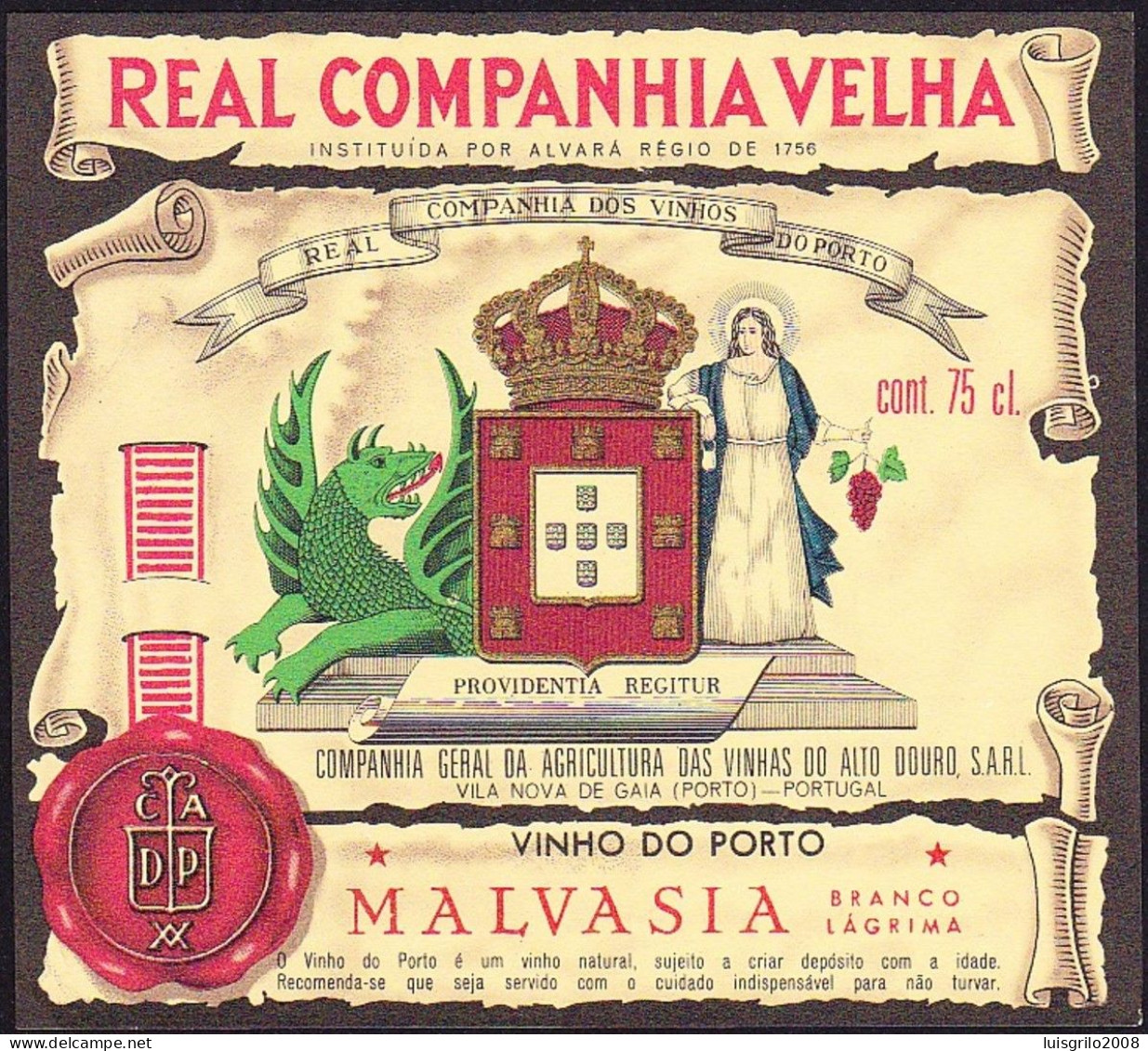 Port Wine Label, Portugal - REAL COMPANHIA VELHA Vinho Porto MALVASIA -|- Cª Vinhas Alto Douro, Vila Nova De Gaia - Autres & Non Classés