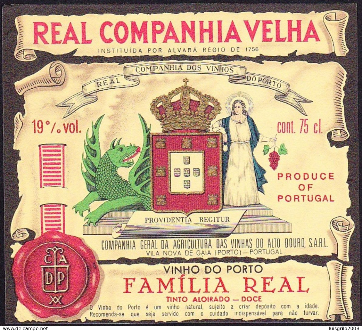 Port Wine Label, Portugal - REAL COMPANHIA VELHA Vinho Porto FAMÍLA REAL -|- Cª Vinhas Alto Douro, Vila Nova De Gaia - Sonstige & Ohne Zuordnung