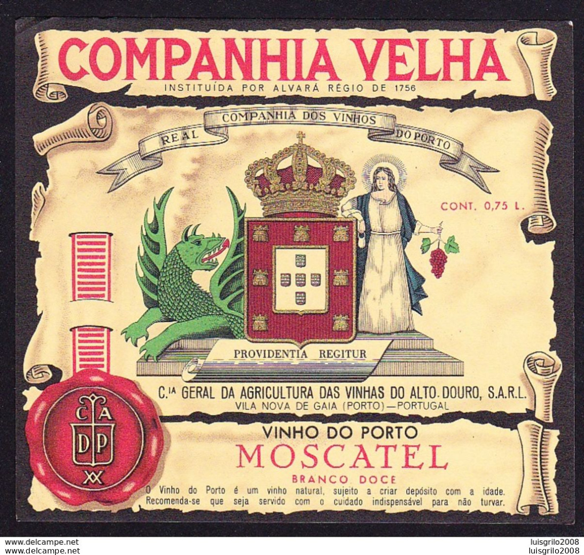 Port Wine Label, Portugal - REAL COMPANHIA VELHA Vinho Porto MOSCATEL -|- Cª Vinhas Alto Douro, Vila Nova De Gaia - Sonstige & Ohne Zuordnung