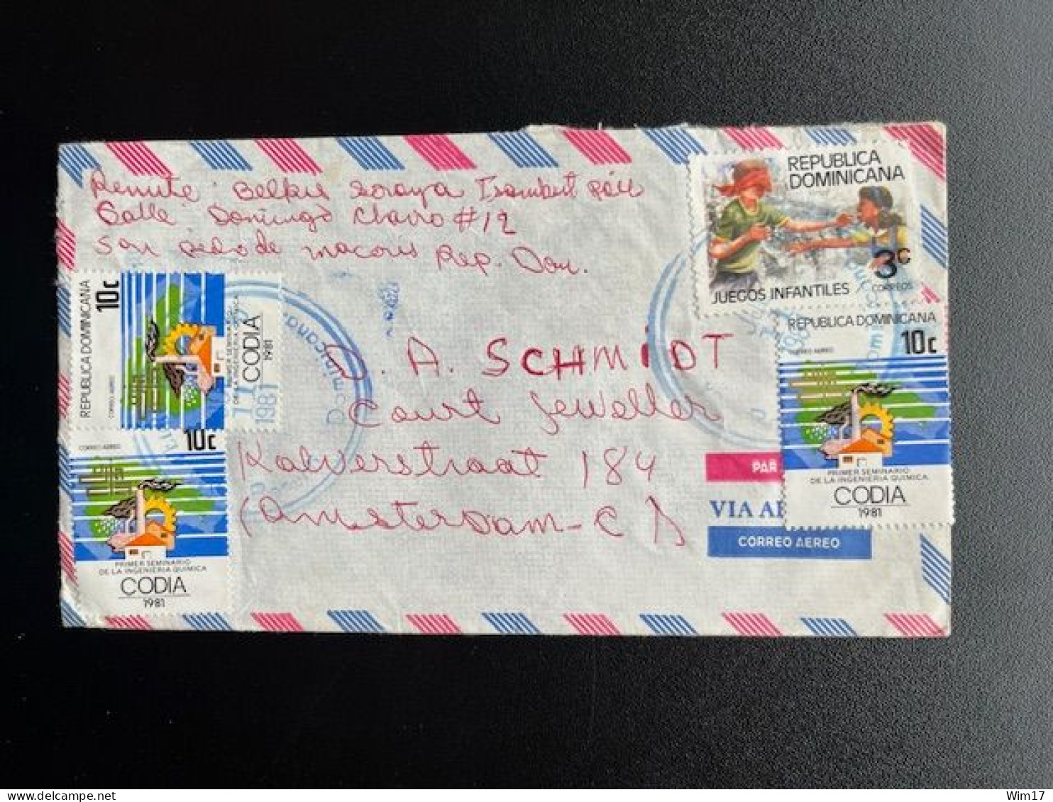 DOMINICAN REPUBLIC 1981 AIR MAIL LETTER SAN PEDRO TO AMSTERDAM 11-07-1981 - Dominikanische Rep.