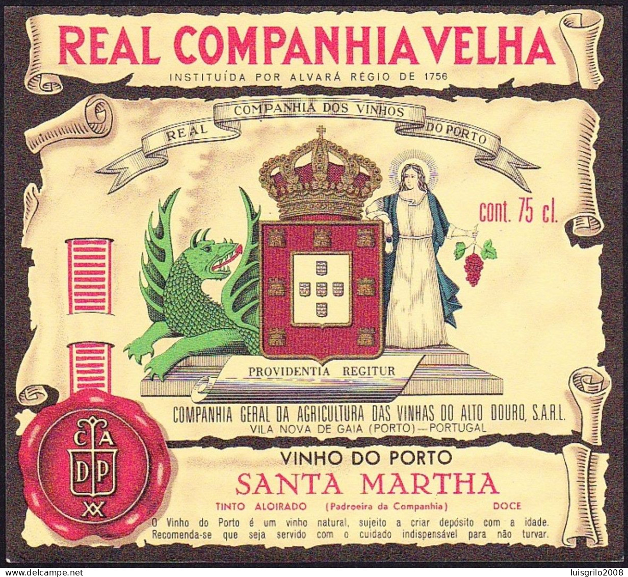 Port Wine Label, Portugal - REAL COMPANHIA VELHA Vinho Porto SANTA MARTHA -|- Cª Vinhas Alto Douro, Vila Nova De Gaia - Sonstige & Ohne Zuordnung