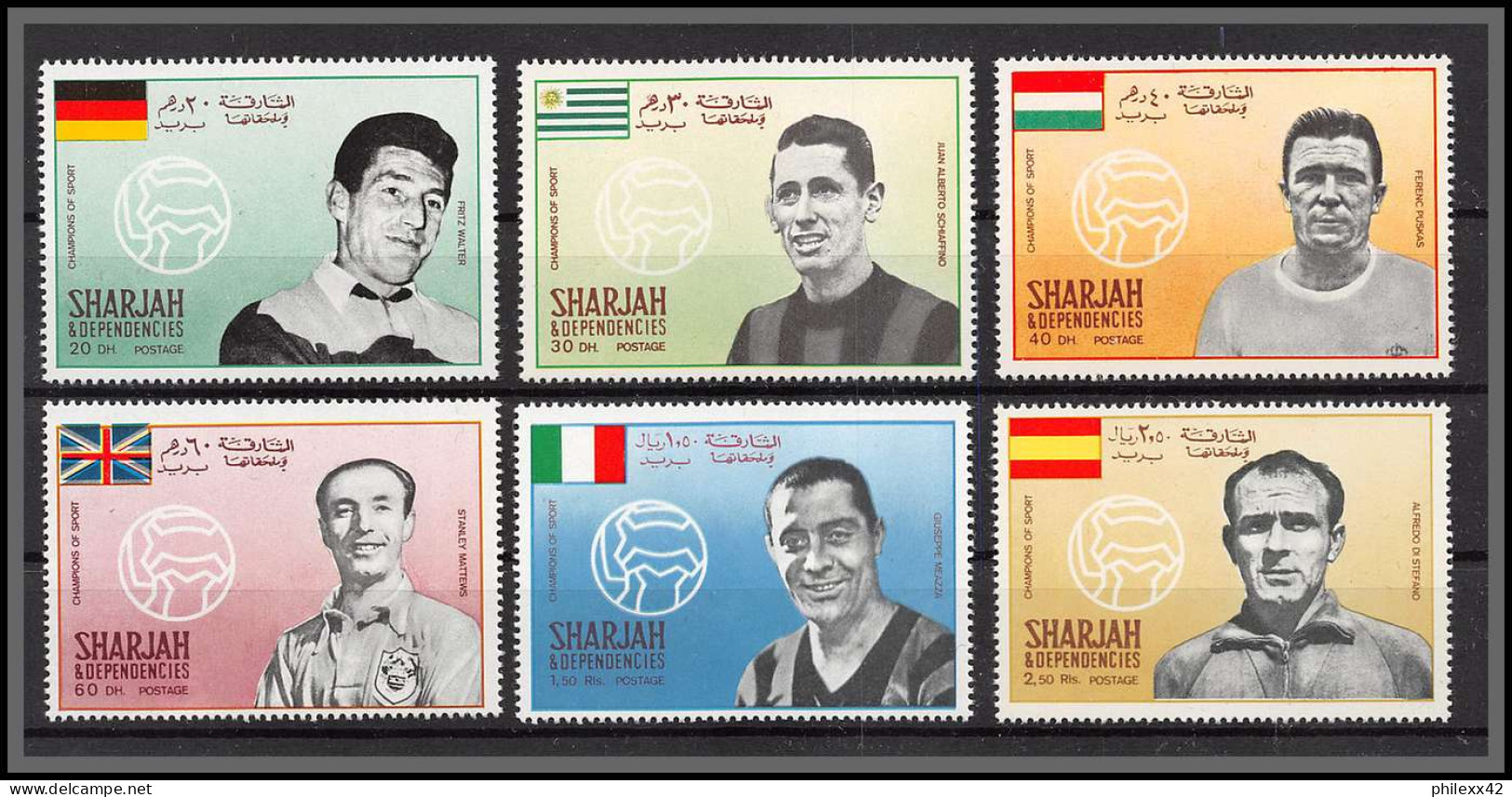 Sharjah - 2246/ N°503/508 A Fritz Walter Di Stefano Puskas Matthews Schiaffino Football Players Soccer Neuf ** MNH 1969 - Other & Unclassified