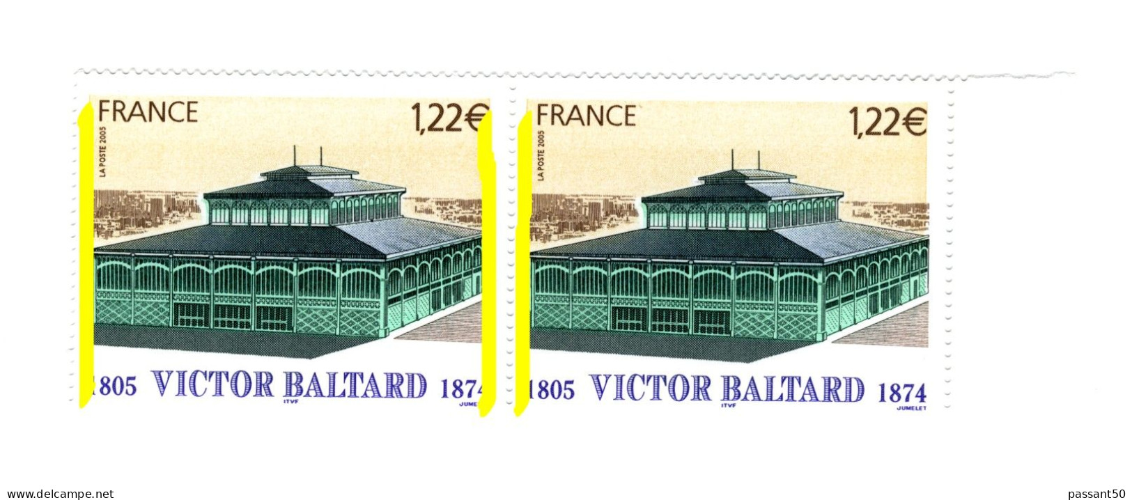 Baltard YT 3824b : Paire Une Bande Gauche Tenant à Normal. Voir Le Scan. Cote YT : 60 €, Maury 3810b : 65 €. - Unused Stamps