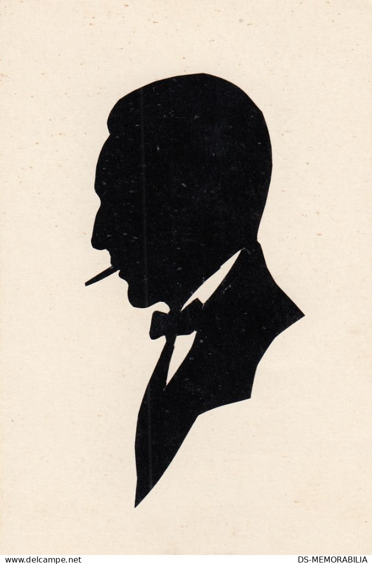 Silhouette Man Smoking Cigarette Old Card Hand Made With Scissors - Scherenschnitt - Silhouette