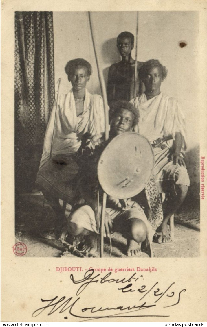 Djibouti, Group Of Armed Danakil Warriors, Spears Shield (1905) Postcard - Djibouti