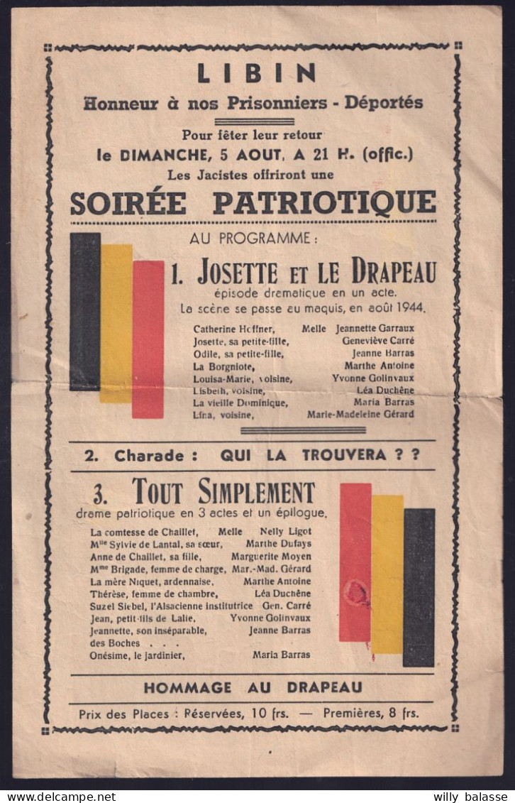 +++ Petite Affiche - Militaria - LIBIN - Honneur à Nos Prisonniers - Guerre 1940-45 - Soirée Patriotique // - Documents