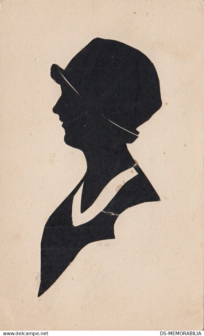 Silhouette Woman With Hat Old Card Hand Made With Scissors - Silueta