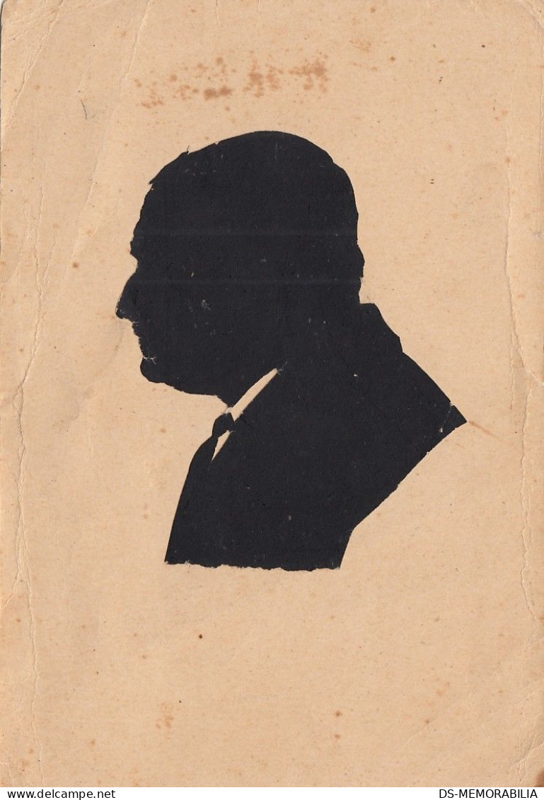 Silhouette Bald Man Old Postard Hand Made With Scissors - Scherenschnitt - Silhouette