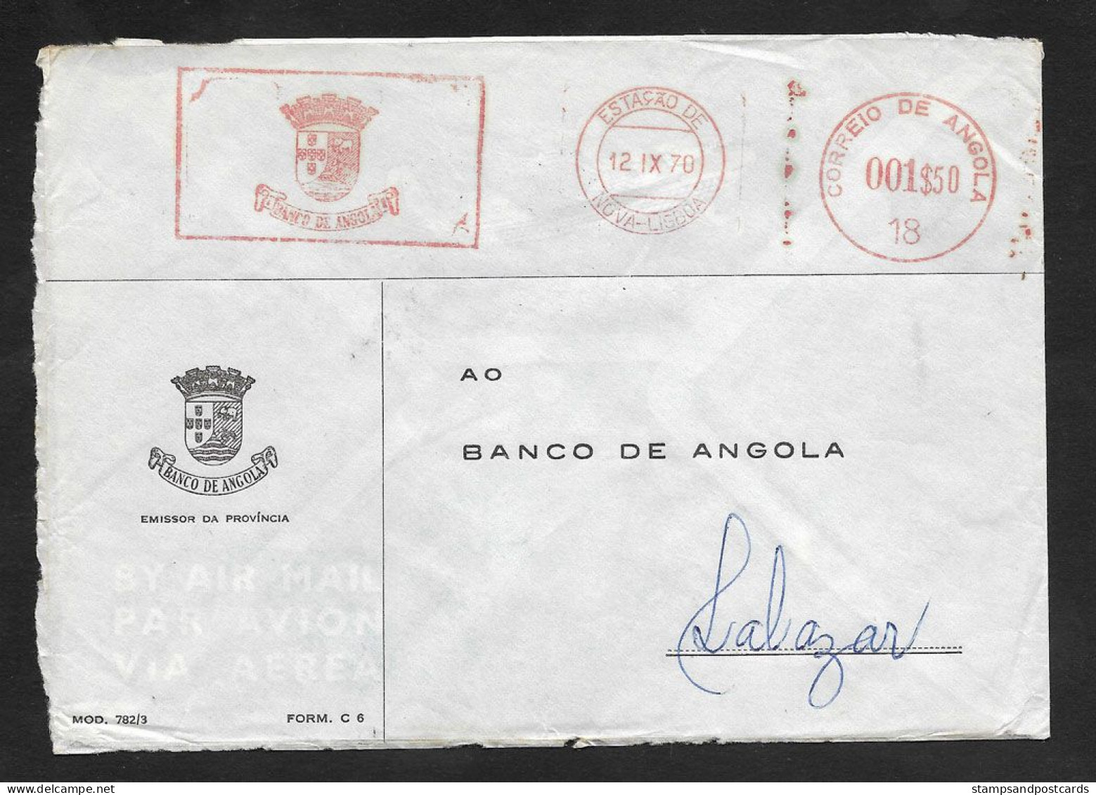 Angola Portugal EMA Cachet Rouge Banque De Angola Nova Lisboa 1970 Bank Franking Meter - Angola