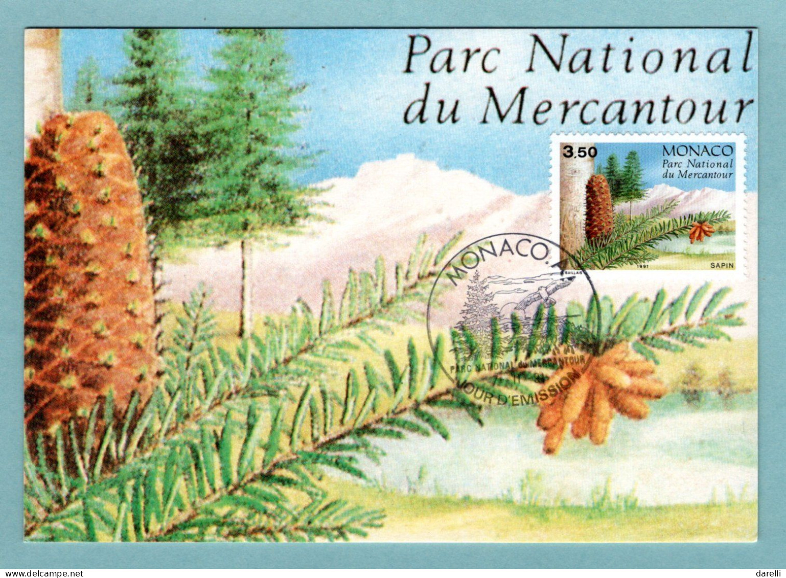 Carte Maximum Monaco 1991 - National Du Mercantour - Conifères - Sapin - YT 1800 - Cartoline Maximum