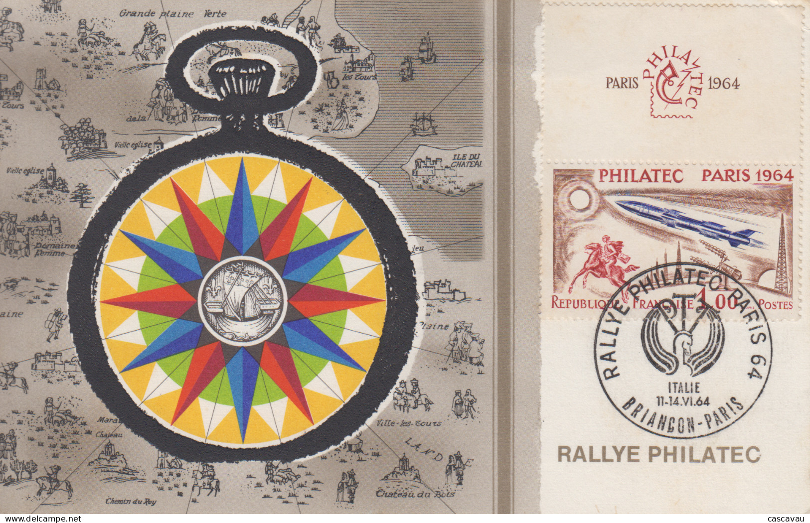 Carte   Maximum   FRANCE   Rallye  PHILATEC     ITALIE     BRIANCON  -  PARIS    1964 - Cachets Commémoratifs