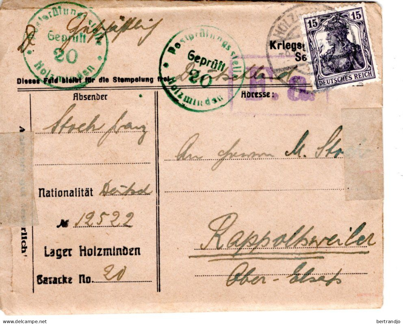 Lettre Du Lager Holzminden - Kriegsgefangenenpost