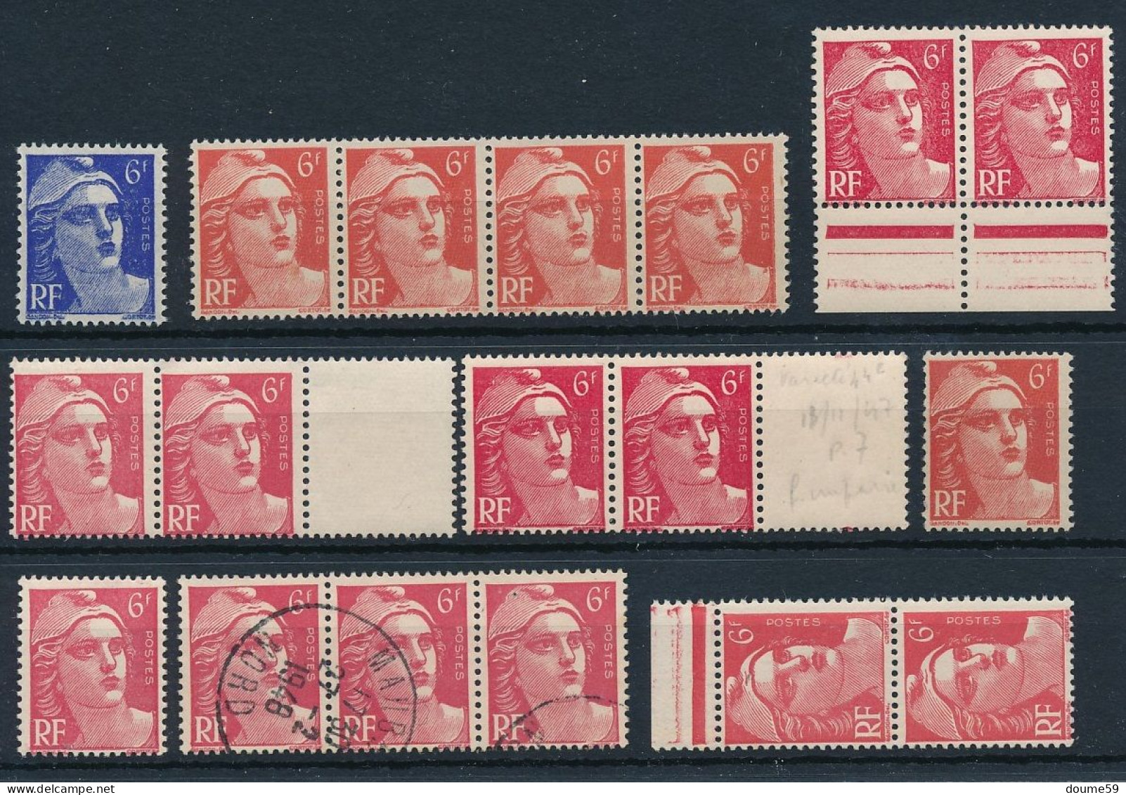 CA-105: FRANCE:  Lot De 7 "mèches Reliées" **/* 1 Croisée - 1945-54 Marianne (Gandon)