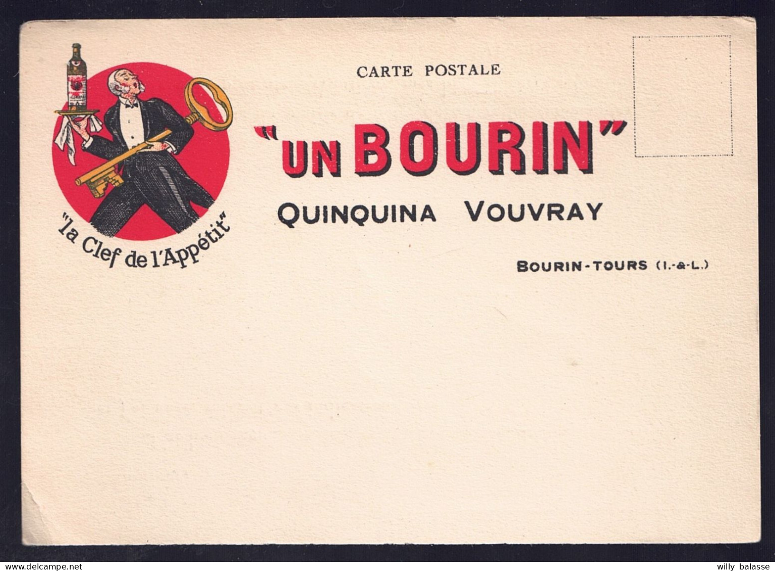 +++ Carte Publicitaire - Publicité Quinquina VOUVRAY - " Un Bourin "- TOURS  // - Publicité