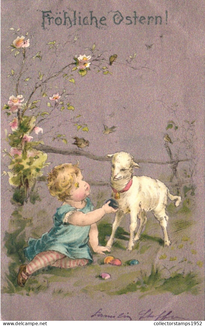 EASTER, HOLIDAY, CELEBRATION, CHILD, LAMB, BIRDS, FLOWERS, SWITZERLAND, POSTCARD - Ostern