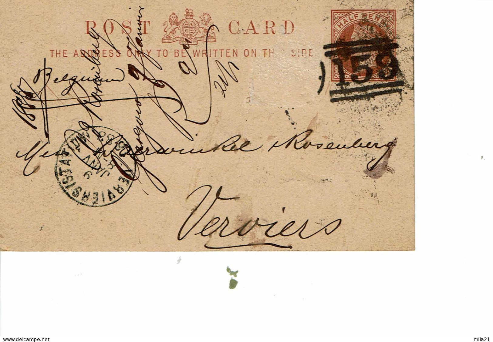 GRANDE BRETAGNE   POST CARD  HALF PENNI - Storia Postale