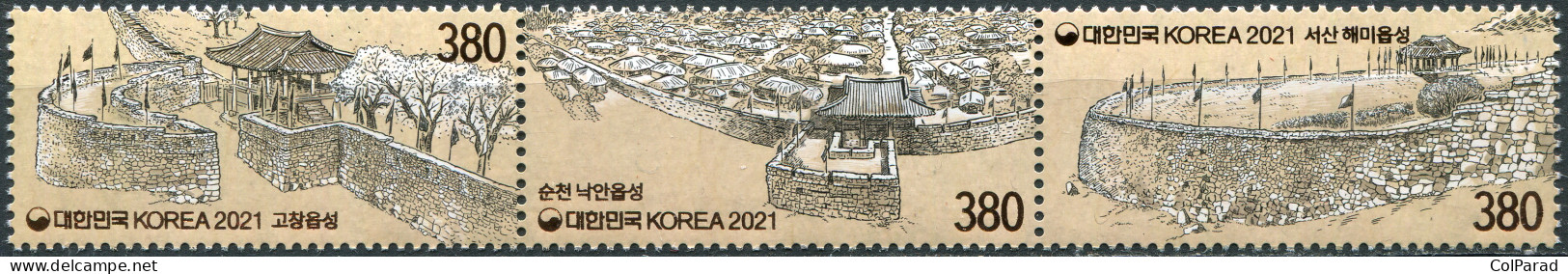 SOUTH KOREA - 2021 - BLOCK OF 3 STAMPS MNH ** - Walled Town Sceneries - Corée Du Sud