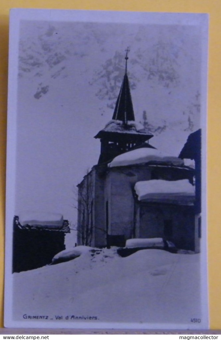 (GRI) GRIMENTZ - VAL D' ANNIVIERS  -EGLISE - CHIESA SOTTO LA NEVE - VIAGGIATA 1923 - Sierre