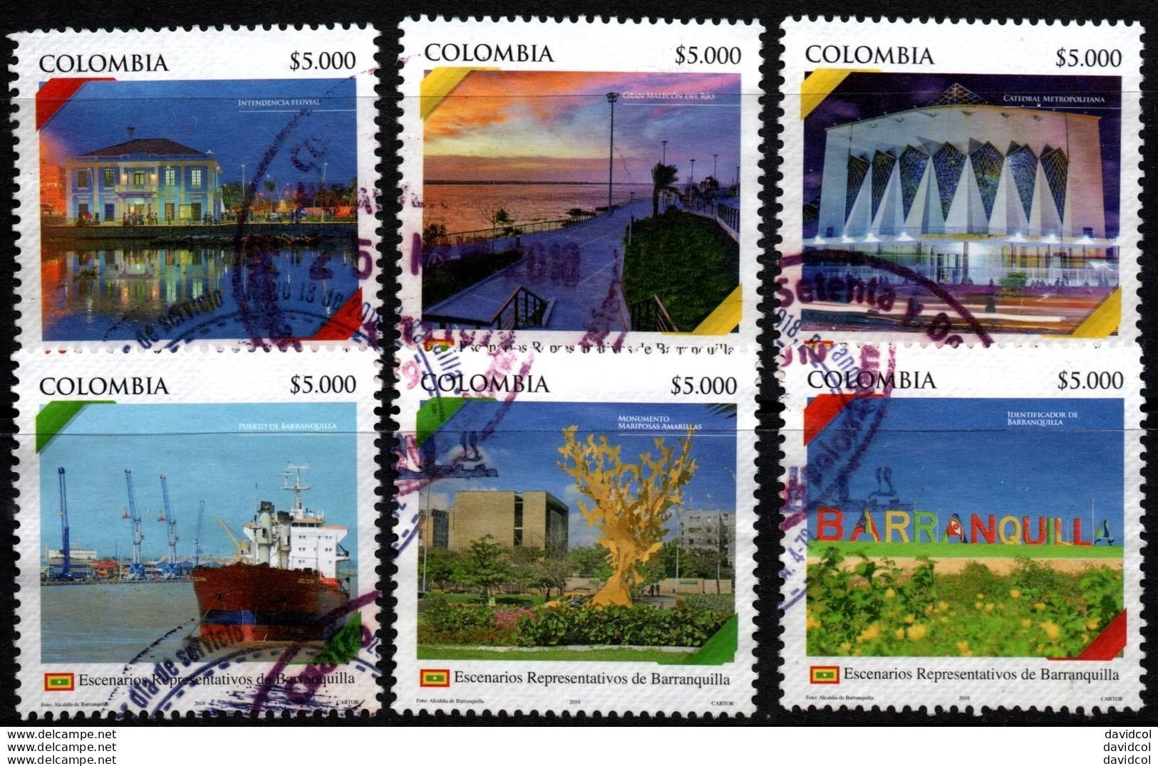 0036D - KOLUMBIEN 2018. BARRANQUILLA VIEWS. COMPLETE USED SET X 6 STAMPS. - Colombia