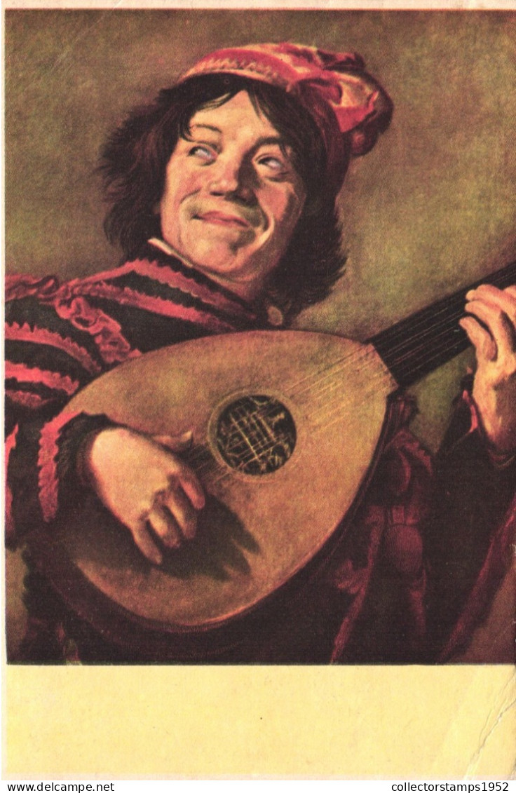 PAINTING, FINE ARTS, FRANS HALS, NR. 12, LE BOUTTON, CLOWN PLAYING ON LUTE, NETHERLANDS, POSTCARD - Paintings