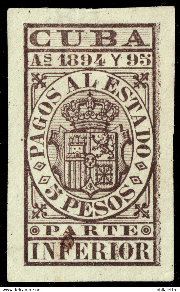 ESPAGNE / ESPANA - COLONIAS (Cuba) 1894/95 "PAGOS AL ESTADO" Fulcher 1157 5P Sello Inferior Nuevo* - Cuba (1874-1898)