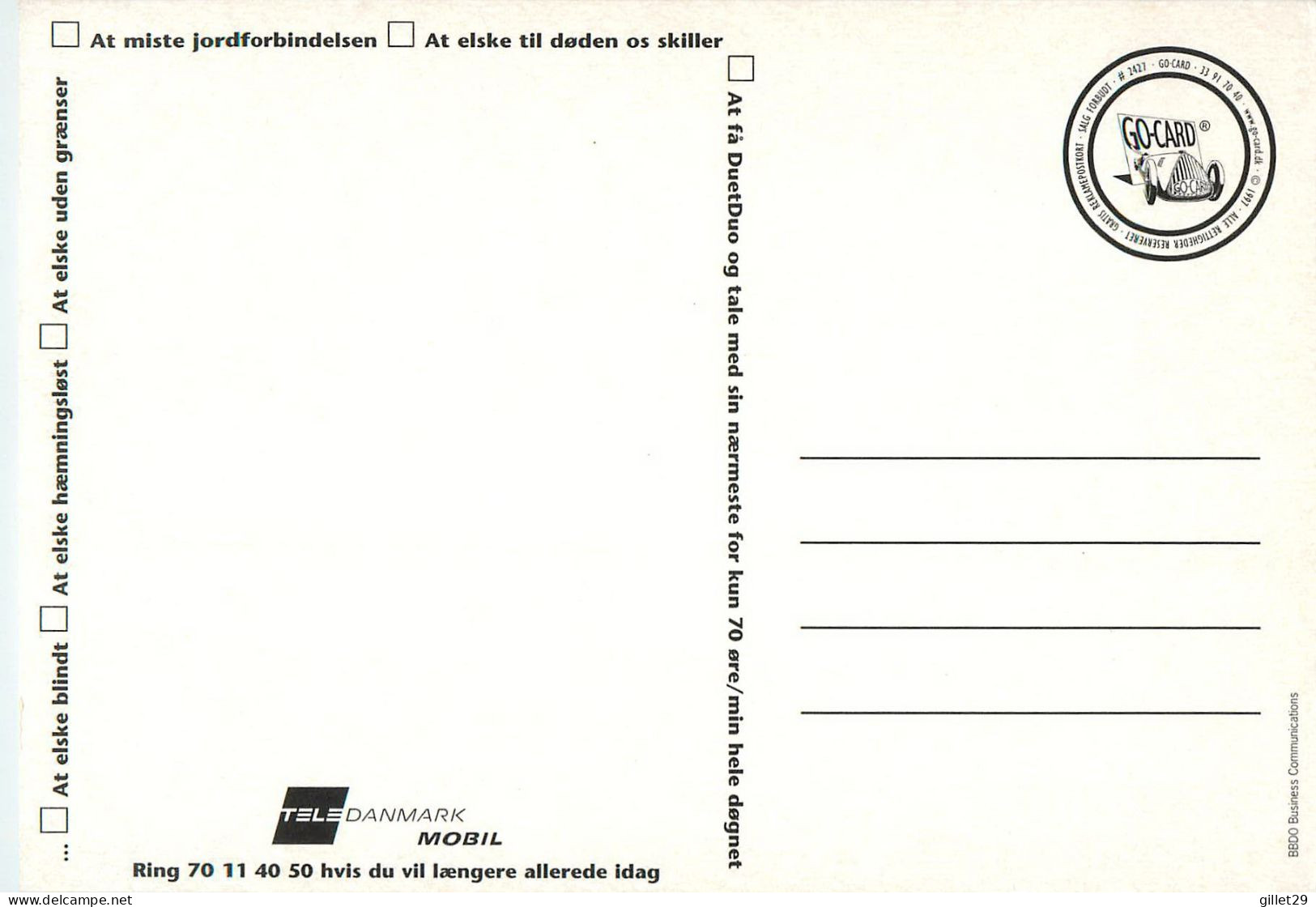 ADVERTISING, PUBLICITÉ - KAERLIGHED ER ... L'AMOUR C'EST - GO-CARD 1997 No 2427 - - Werbepostkarten