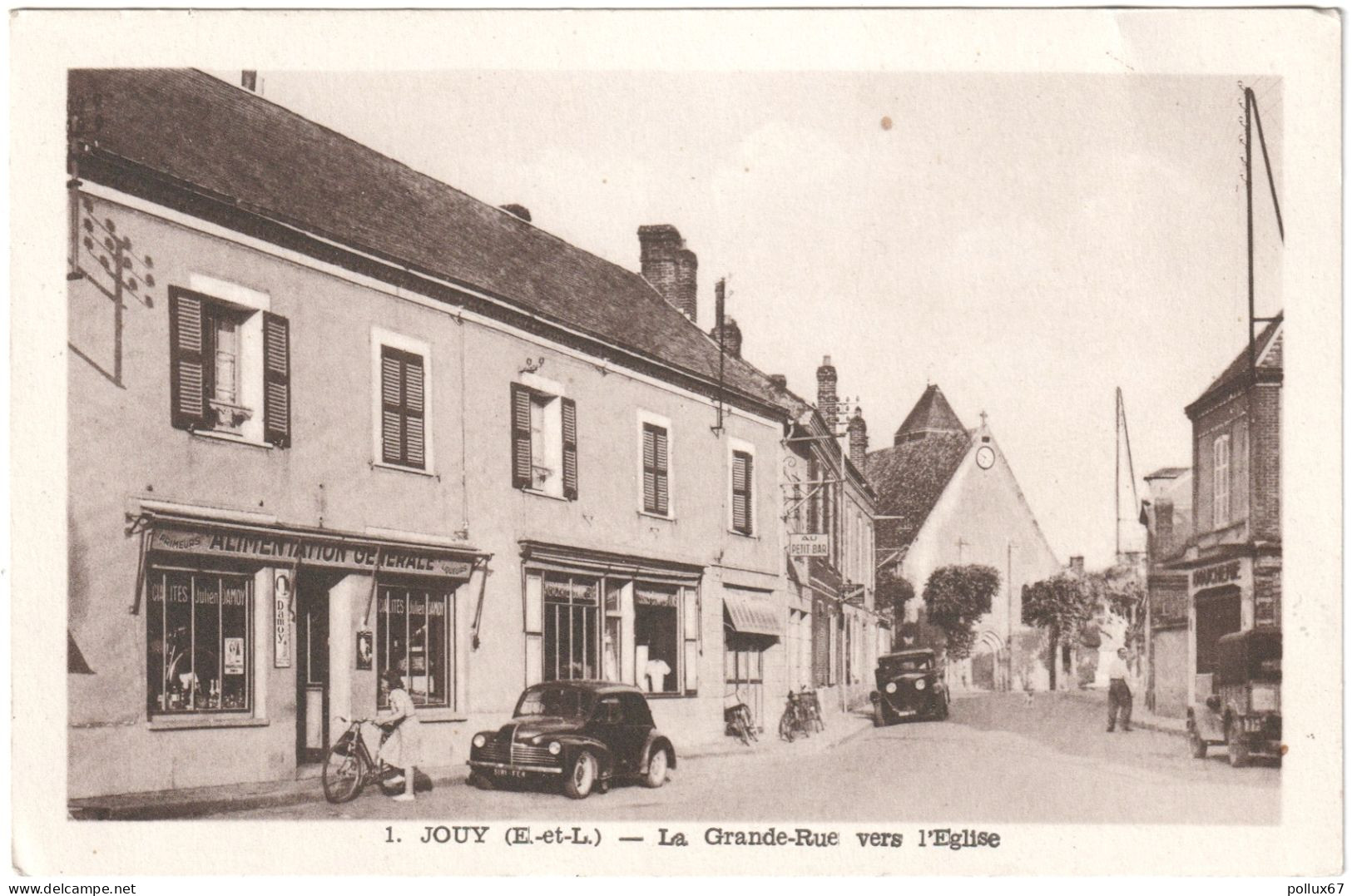 CPA DE JOUY  (EURE & LOIR)  LA GRANDE-RUE VERS L'ÉGLISE - Jouy